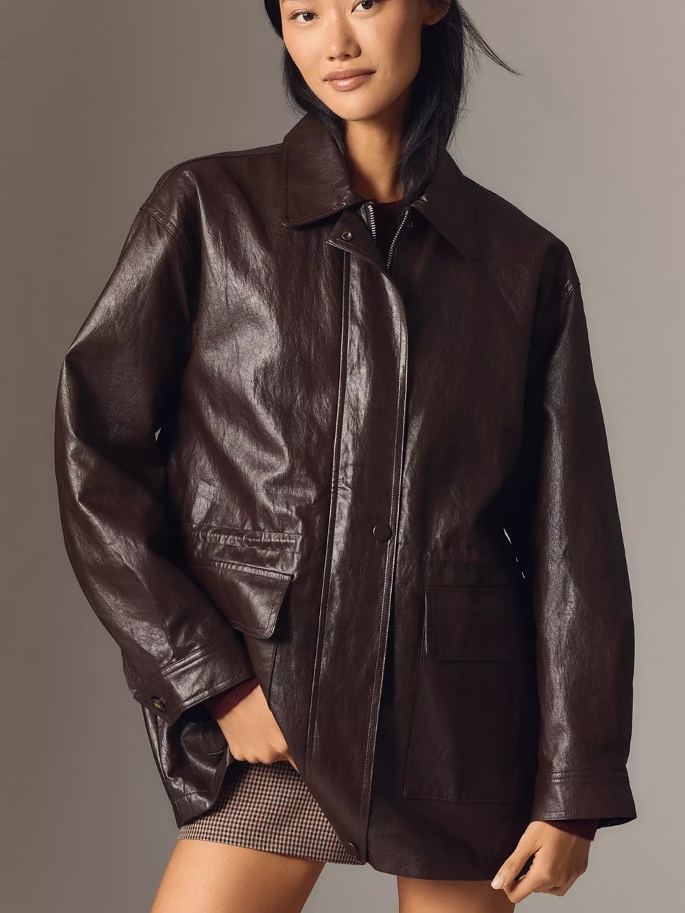By Anthropologie Leather Jacket Cinched Waist Faux Leather Chocolate Size Small